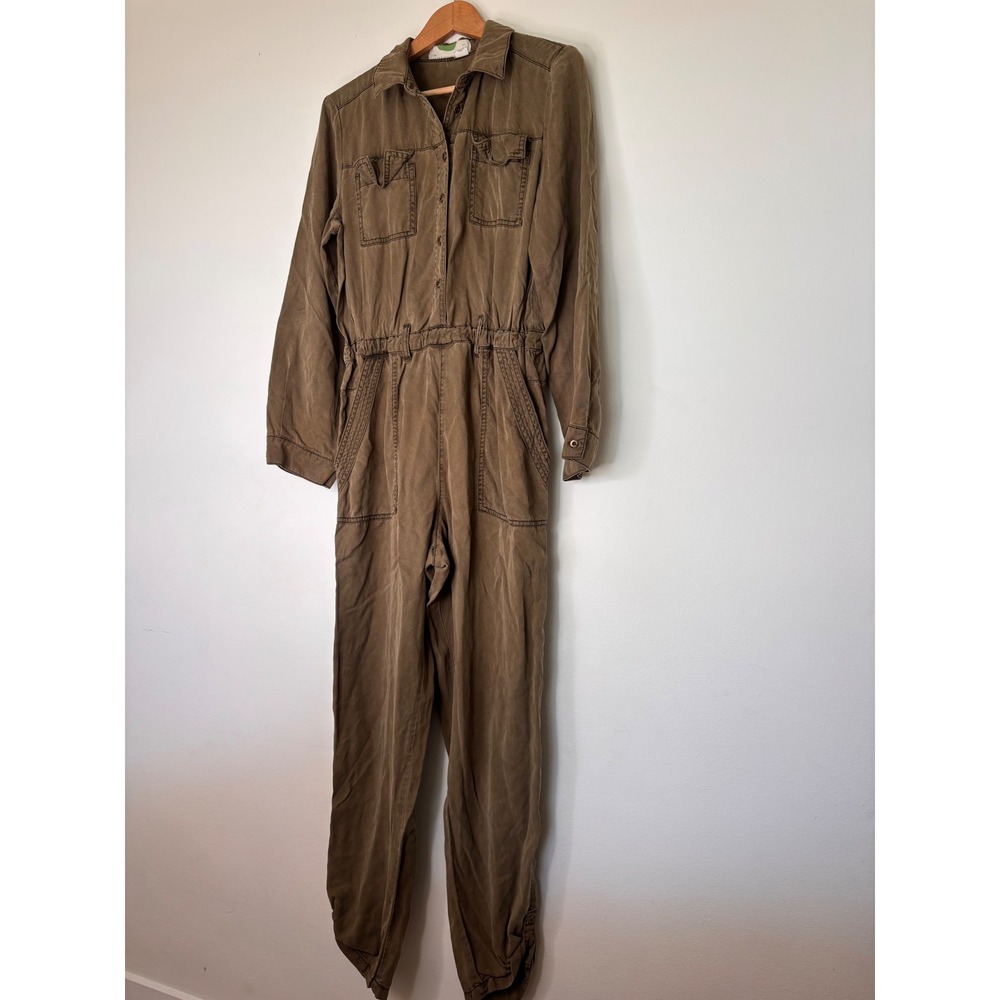 Anthropologie Lyocell‎ Olive Green Military Surplus Long Jumpsuit Size Medium